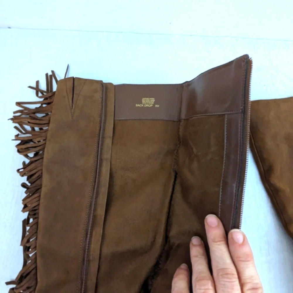 Gianni Bini Brown Suede Leather Fringe Boots Size 8 3.5